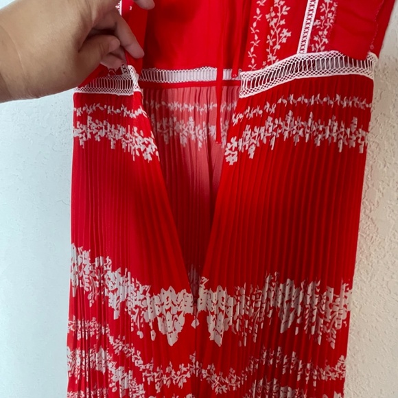 Self- Portrait Flower Spell Maxi Ruffle Pleated Dress Size US6 Red V Neck - Picture 9 of 15